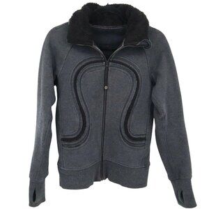 Lululemon Gray Cuddle Up Zip Front Jacket w/ Fur Collar-Size 12